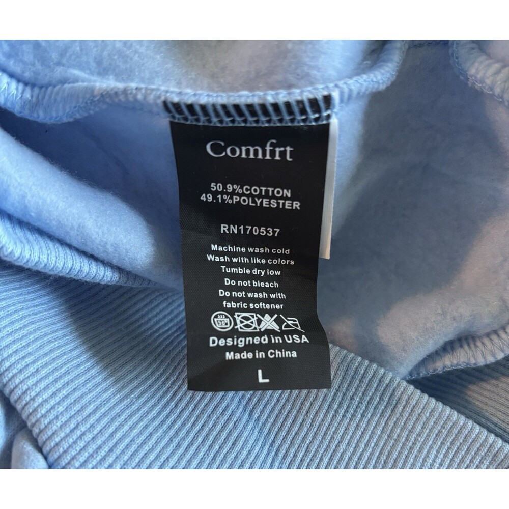 Comfrt Light Blue Fleece Oversized Classic Pullover Pocket Hoodie Large NWOT - Picture 6 of 7